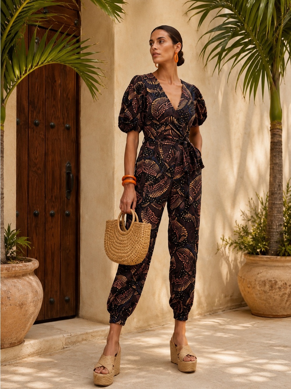 FARM Rio Printed Puff Sleeve Jumpsuit
 M NWT